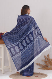Mulmul Cotton Saree with Hand Block Print - Shivanya Handicrafts Women's Traditional Indian Wear