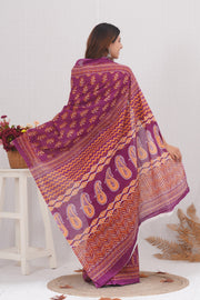 Mulmul Cotton Saree with Hand Block Print - Shivanya Handicrafts Women's Traditional Indian Wear