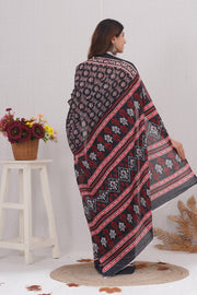 Mulmul Cotton Saree with Hand Block Print - Shivanya Handicrafts Women's Traditional Indian Wear