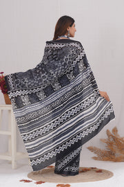 Mulmul Cotton Saree with Hand Block Print - Shivanya Handicrafts Women's Traditional Indian Wear