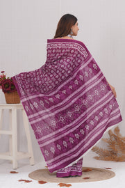 Mulmul Cotton Saree with Hand Block Print - Shivanya Handicrafts Women's Traditional Indian Wear