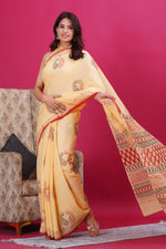 Load image into Gallery viewer, Mulmul Cotton Saree with Hand Block Print - Shivanya Handicrafts Women&#39;s Traditional Indian Wear
