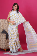 Load image into Gallery viewer, Mulmul Cotton Saree with Hand Block Print - Shivanya Handicrafts Women&#39;s Traditional Indian Wear

