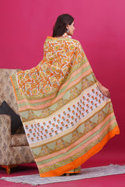 Mulmul Cotton Saree with Hand Block Print - Shivanya Handicrafts Women's Traditional Indian Wear