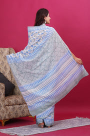 Mulmul Cotton Saree with Hand Block Print - Shivanya Handicrafts Women's Traditional Indian Wear