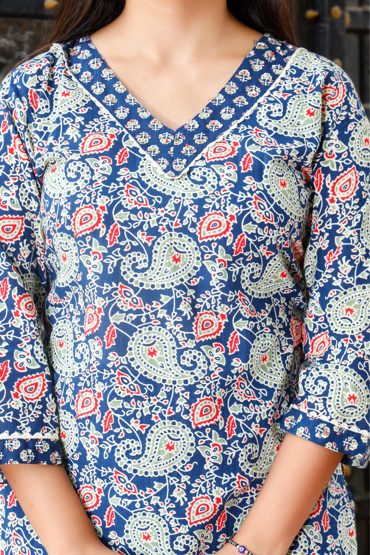 Printed Cotton Women Straight Kurta with Pant with Dupatta Set