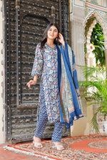 Load image into Gallery viewer, Printed Cotton Women Straight Kurta with Pant with Dupatta Set
