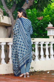Printed Cotton Women Straight Kurta with Pant with Dupatta Set