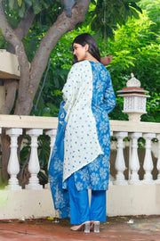 Printed Cotton Women Straight Kurta with Pant with Dupatta Set