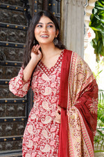 Load image into Gallery viewer, Printed Cotton Women Straight Kurta with Pant with Dupatta Set

