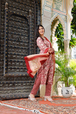 Load image into Gallery viewer, Printed Cotton Women Straight Kurta with Pant with Dupatta Set
