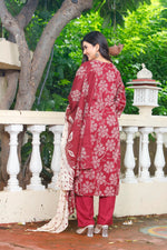 Load image into Gallery viewer, Printed Cotton Women Straight Kurta with Pant with Dupatta Set
