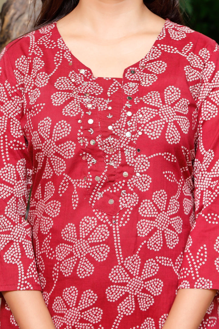 Printed Cotton Women Straight Kurta with Pant with Dupatta Set