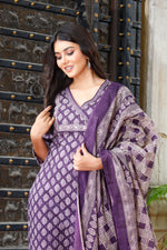 Load image into Gallery viewer, Printed Cotton Women Straight Kurta with Pant with Dupatta Set
