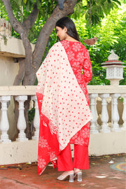 Printed Cotton Women Straight Kurta with Pant with Dupatta Set