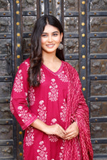 Load image into Gallery viewer, Printed Cotton Women Straight Kurta with Pant with Dupatta Set
