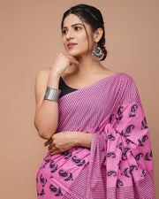 Mulmul Cotton Saree with Hand Block Print - Shivanya Handicrafts Women's Traditional Indian Wear