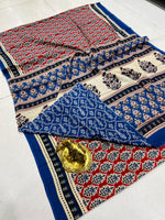 Load image into Gallery viewer, Ajrak Printed Cotton Mulmul Saree with Blouse Piece - Ethnic Indian Wear
