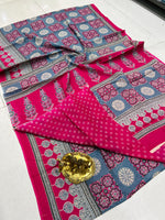 Load image into Gallery viewer, Ajrak Printed Cotton Mulmul Saree with Blouse Piece - Ethnic Indian Wear
