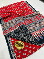 Load image into Gallery viewer, Ajrak Printed Cotton Mulmul Saree with Blouse Piece - Ethnic Indian Wear
