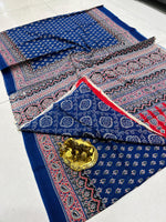 Load image into Gallery viewer, Ajrak Printed Cotton Mulmul Saree with Blouse Piece - Ethnic Indian Wear
