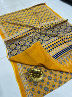 Load image into Gallery viewer, Ajrak Printed Cotton Mulmul Saree with Blouse Piece - Ethnic Indian Wear
