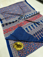 Load image into Gallery viewer, Ajrak Printed Cotton Mulmul Saree with Blouse Piece - Ethnic Indian Wear
