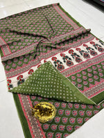 Load image into Gallery viewer, Ajrak Printed Cotton Mulmul Saree with Blouse Piece - Ethnic Indian Wear
