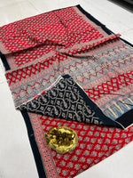 Load image into Gallery viewer, Ajrak Printed Cotton Mulmul Saree with Blouse Piece - Ethnic Indian Wear
