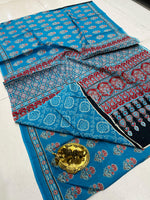 Load image into Gallery viewer, Ajrak Printed Cotton Mulmul Saree with Blouse Piece - Ethnic Indian Wear
