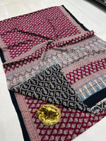 Load image into Gallery viewer, Ajrak Printed Cotton Mulmul Saree with Blouse Piece - Ethnic Indian Wear
