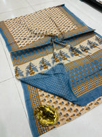 Load image into Gallery viewer, Ajrak Printed Cotton Mulmul Saree with Blouse Piece - Ethnic Indian Wear
