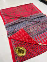 Load image into Gallery viewer, Ajrak Printed Cotton Mulmul Saree with Blouse Piece - Ethnic Indian Wear
