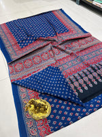Load image into Gallery viewer, Ajrak Printed Cotton Mulmul Saree with Blouse Piece - Ethnic Indian Wear
